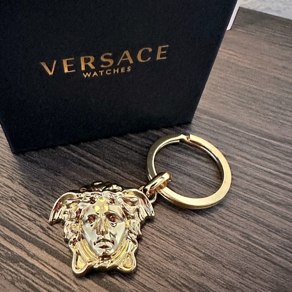 Versace Accessories Versace Gold Medusa Keychain With Key Ring Nib
